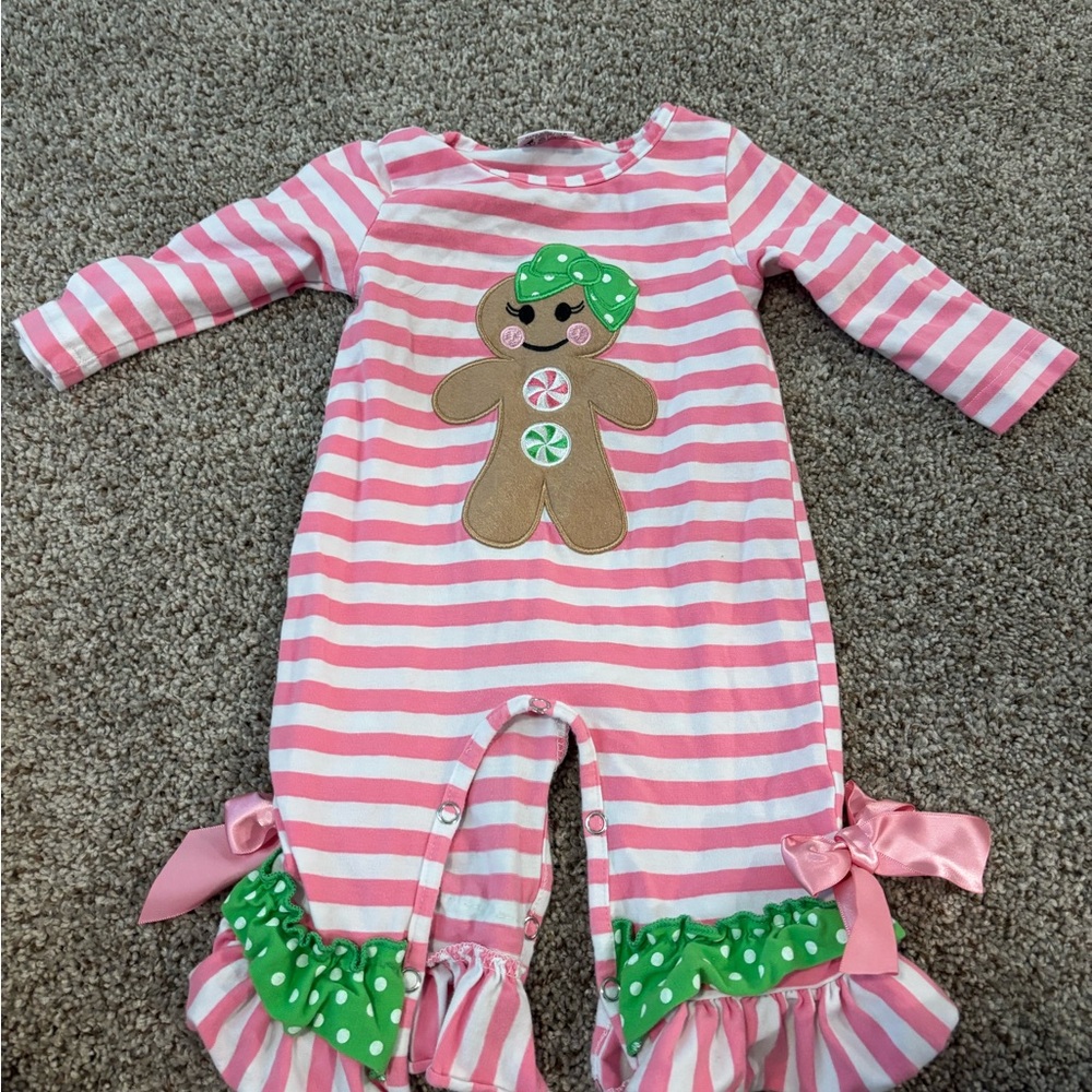 Pink Striped Gingerbread Baby One Piece